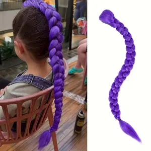 Anime Character Long Hair Fishbone Braid Clip Ponytail Synthetic Wig, Heat Resistant Fiber, Curly Wave, Christmas Costume, Valentine's Day, Synthetic Braided Wig