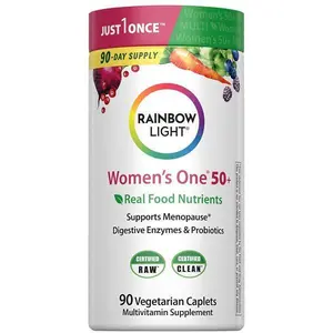 HOT! Rainbow Light Womens One + Multivitamin 50 Plus | 90 Caplets | Supports Menopause | Real Food Nutrients, Digestive Enzymes & Probiotics