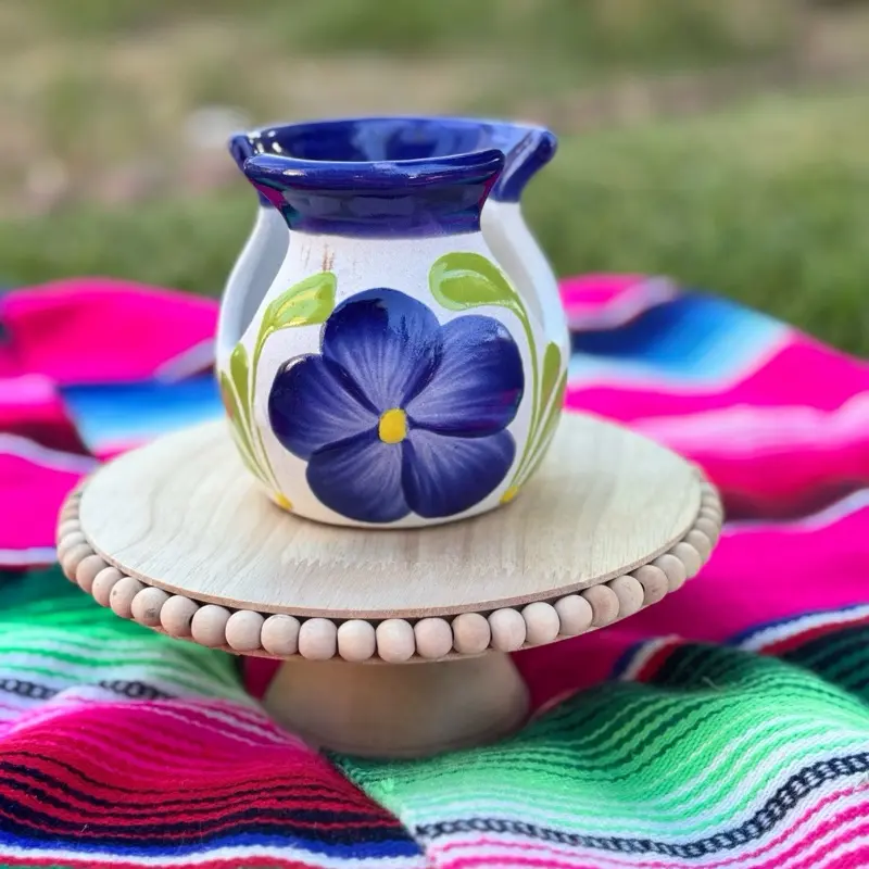 Engove Napkin Holder Cobalto with Blue Floral Design and Wooden Base Decorative Accessory