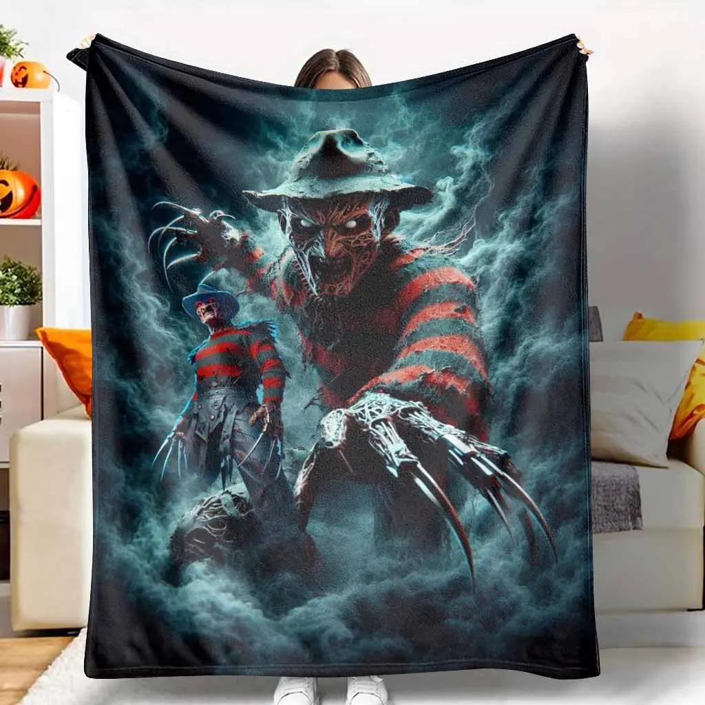 Nightmare Clawed Phantom Flannel Blanket Dark Horror Smoke Print Soft Cozy Lightweight Warm Plush Throw for Sofa Bedroom Movie Night Gothic Decor Halloween Gift