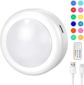 Under Cabinet Lighting, Rechargeable Puck Lights with Remote Control, 13 Colors RGB LED Rechargeable Night Light, 1000mAh Battery Operated Wireless Push Light, Magnetic Stick-on Design (1pcs)