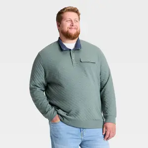 Men's Big & Tall Comfort Wear Quilted 1/4 Snap Pullover - Goodfellow & Co Green 3XLT