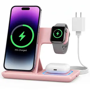 3-in-1 Wireless Charger, 15W Fast Wireless Multifunctional Charging Station with Foldable & Portable Design for iPhone, Samsung Phones, iWatch & AirPods Series tiktokshopspringglowup