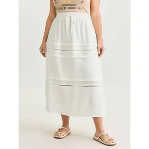 BLOOMCHIC Plus Size Lace Trim Tiered Drawstring Waist Maxi Skirt [M-6X]2026 Summer Vibes