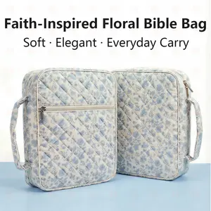 Quilted Floral Bible Carrying Case for Women | Soft Padded Scripture Bag with Sturdy Side Handle & Front Zipper Pocket | Aesthetic Christian Study Organizer Spring 2026 Easter Essentials Church Accessories