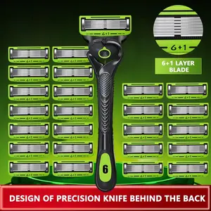 Men's Razor with 24 Replacement Blades, Sharp Shaving Razor Blade Set, 1 Handle, Skin Irritation Prevention, Men's Grooming Essentials