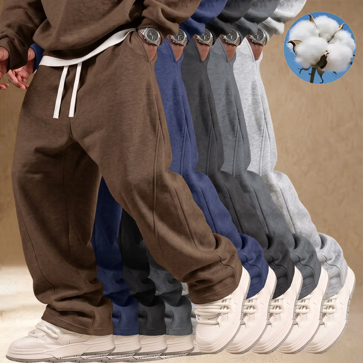 【JOGWAVE】Solid Color Men’s Loose Straight-Leg Pants, Spring/Autumn Fitness Sport Pants – Knit fabric is soft and slightly stretchy, drawstring waist, outdoor casual style and sportswear for spring and autumn, side pockets, suitable for all seasons