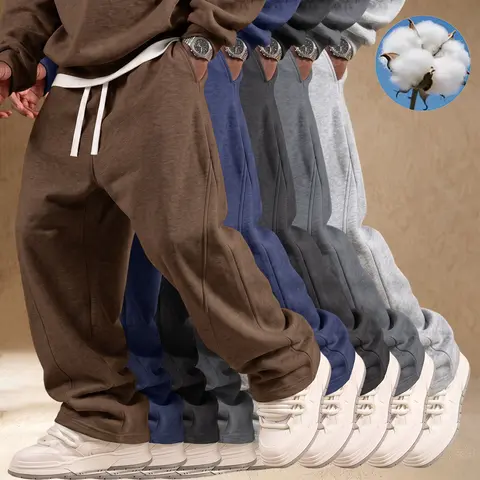【JOGWAVE】Repro-Free Active Men's Solid Colors Knitted Stretch Regular Leg Pants - Drawstring Waist, Side Pockets, Soft Fabric, Year-Round Spring-Autumn Outdoor Casual Fitness Sportswear, Standard Size
