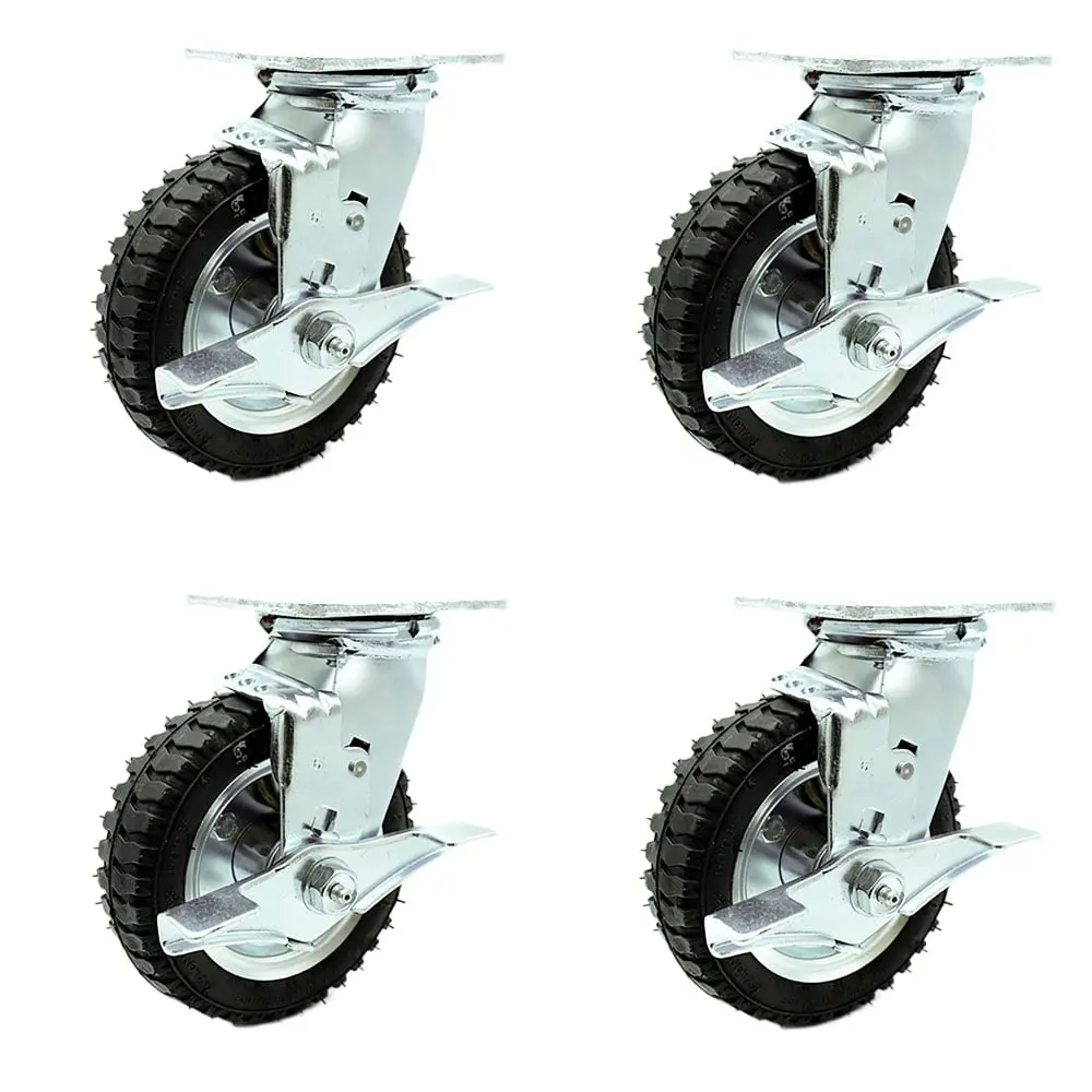 Service Caster SCC-100S150-PNB-TLB-4 6 in. Swivel Pneumatic Rubber Wheel Casters - Black, 1,000 lbs Capacity, Top Lock Brake, Enhanced Noise Reduction, Superior Ride Swivel Motion, OEM/Replacement Part for Food/Luggage Carts - Set of 4