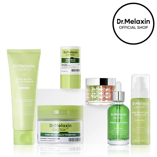 [Dr.Melaxin Official] Cactox 6-Step Pore Care Routine, 6-Piece | Gel Cleanser, Jelly Toner Pad, Serum, Serum Mist, Capsule Cream & Multi Balm | Cactus Cooling Hydration, Depuffing & Pore Minimizing | Korean Skincare