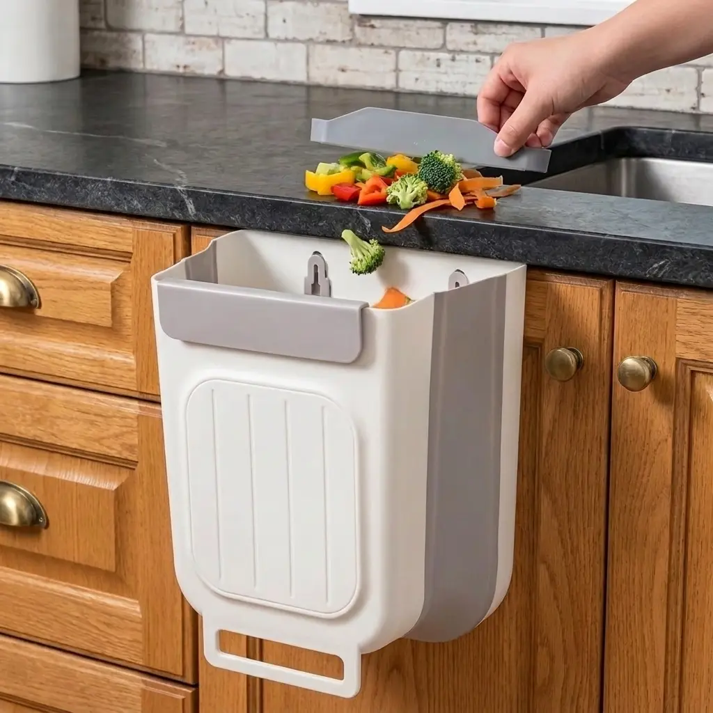 Hanging Kitchen Waste Bin for Cabinet Door, Space-Saving Trash Container for Food Scraps, Bathroom, Office and Small Spaces
