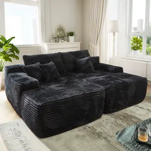 Corduroy Sofa Bed,Oversized size81"*66" no Assemble,Living Room with 6 Pillows,cloudcouch Sofa Segmented sofabed, no Assemble Large and Comfortable Black Sofa Bed