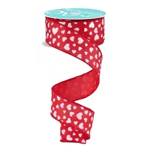 1.5" x 10yd Glitter Mini Heart Ribbon (Red/White)