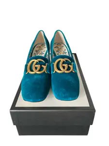 Pre-owned Gucci Blue Pavone style size 38 Footwear Shoe