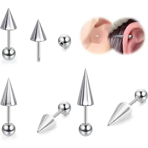 18G Spike Cartilage Earrings, Stainless Steel Spike Stud Earrings for Men Women, Daith Helix Tragus Earrings Black Ear Piercing Jewelry