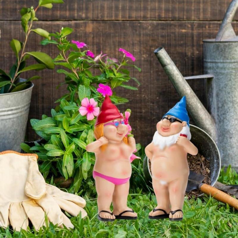 2Pcs Garden Gnomes Rude and Playful Resin Dwarf Statues for Indoor or Outdoor Lawn Decor Perfect for Novelty Gifts and Adding Humor to Your Garden