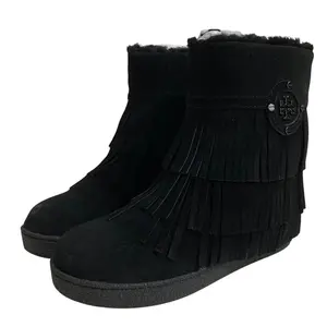 Pre-owned Tory Burch Suede Small Leather Goods Shearling Fringe Short Boots