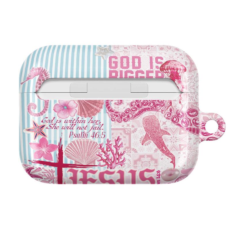 Jesus Shark AirPods Case – Pink Christian Ocean Bible Verse Cover | Faith Cross Design for AirPods Pro/Pro 2, AirPods 1/2/3/4 Cases | Inspirational Gift for Believers