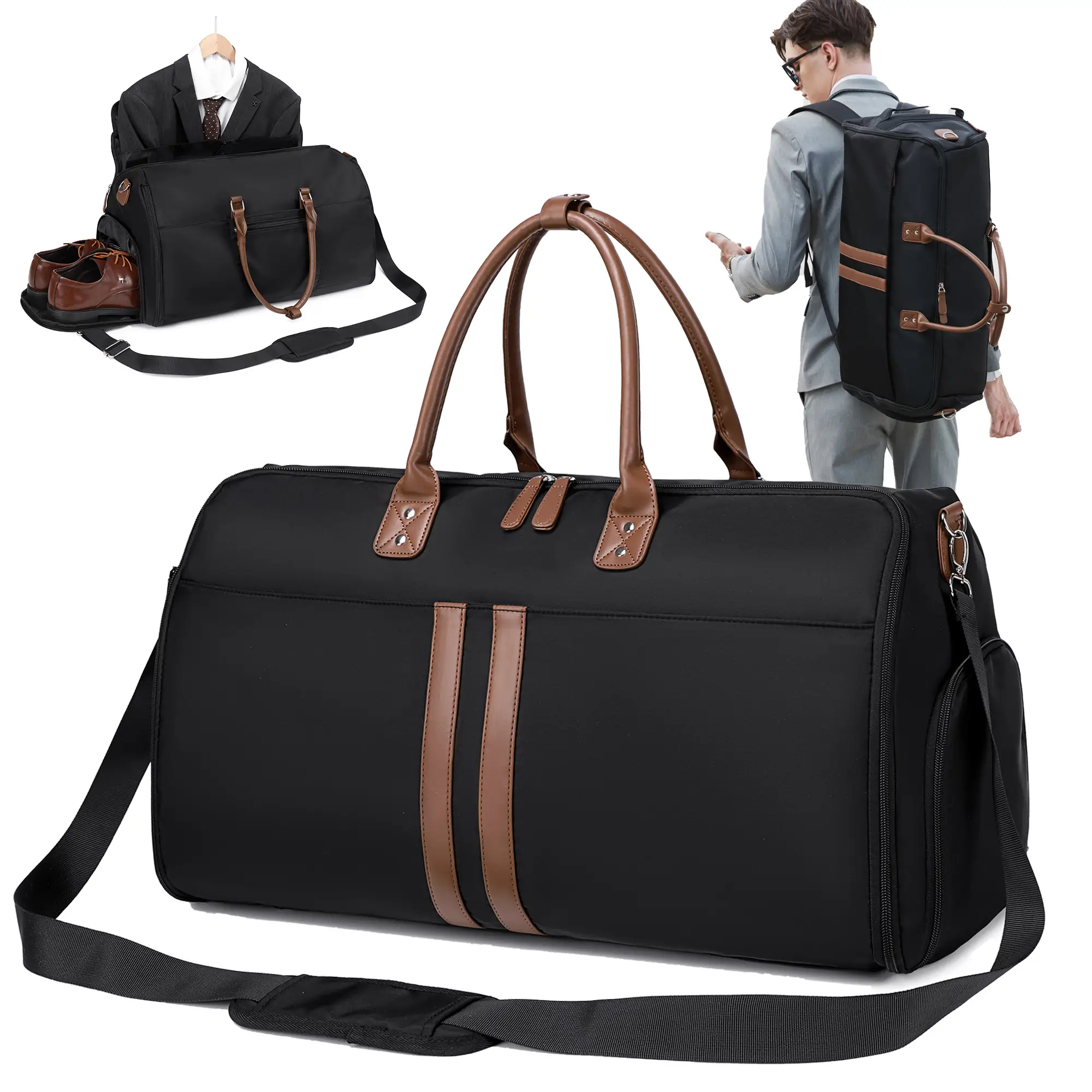 Travistar Travel Garment Bags Men Women Carry on Duffle Bag, Large Foldie Suit Bag Expandable 4 in 1 Hanging Suitcase Overnight Backpack, Convertible