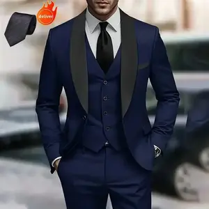 2025newMen's 3pcs suit, plain color green fruit collar suit with jacket and formal trousers, suitable for business gatherings, graduation ceremonies, weddings and parties.