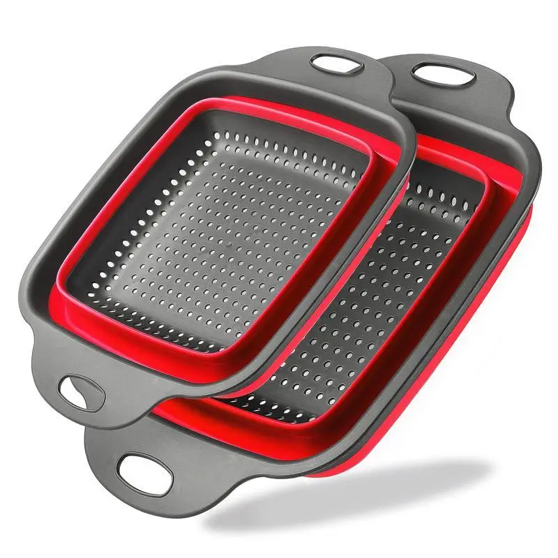 Collapsible Strainer, 2 Counts/set Silicone Colander with Handle, Vegetable & Fruit Colander, Modern Portable Kitchen Food Strainers