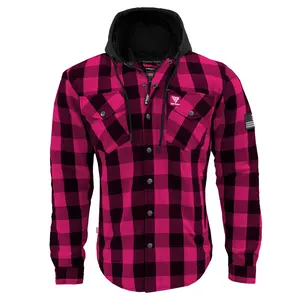 SALE Protective Flannel Hoodie For Men - Pink and Black Checkered with Pads
