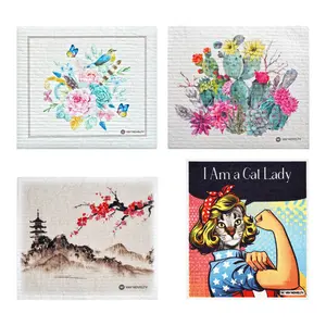 YAY NOVELTY 12-Pack Eco-Friendly Swedish Dishcloth, Ultra-Absorbent Reusable Cleaning Wipes, Hygienic and Biodegradable Sponge Cloth - Random