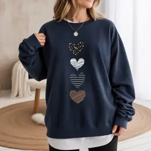 Four Hearts Sweatshirt Minimalist Mood Crewneck Navy Long Sleeve Soft Fleece Unisex Fall Winter Pullover S-3XL Cozy Aesthetic Heart Design
