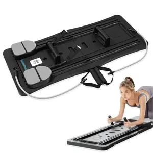 Pilates Board for Home Use, Homhut Foldable Pilates Reformer Set with Resistance Bands, All-in-One Professional Workout Fitness Equipment for Core, Abs, Glutes, Legs, Butt, Arms Toning(Black&Pink)