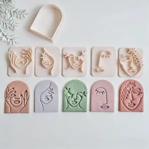 Abstract Face & Floral Polymer Clay Stamp Set, DIY Jewelry Pendant Making Molds, Handmade Craft Supplies for Students and Hobbyists