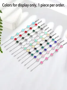 Women's Fashion Metal Charm Bracelet with Lucky Clover Design, Colorful Shell Inlay, Versatile Jewelry Accessory for Daily Wear, Stackable Bracelets