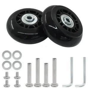 Luggage Wheels Replacement Set of 2, 64mm x 24mm Suitcase Wheels Replacement Rubber Swivel Caster Wheels with Installation Accessories, Luggage Replacement Wheels for Trolley Bag Drawbar Box