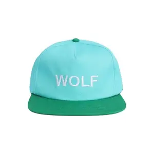Wolf Gulf Of America Leather Patch Hat Light Blue with Green Brim Simple Design Adjustable Fit Minimalist Aesthetic Versatile Accessory Snapback Cap