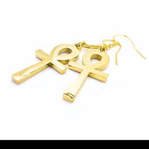 18K Gold Ankh Earrings (Smooth)