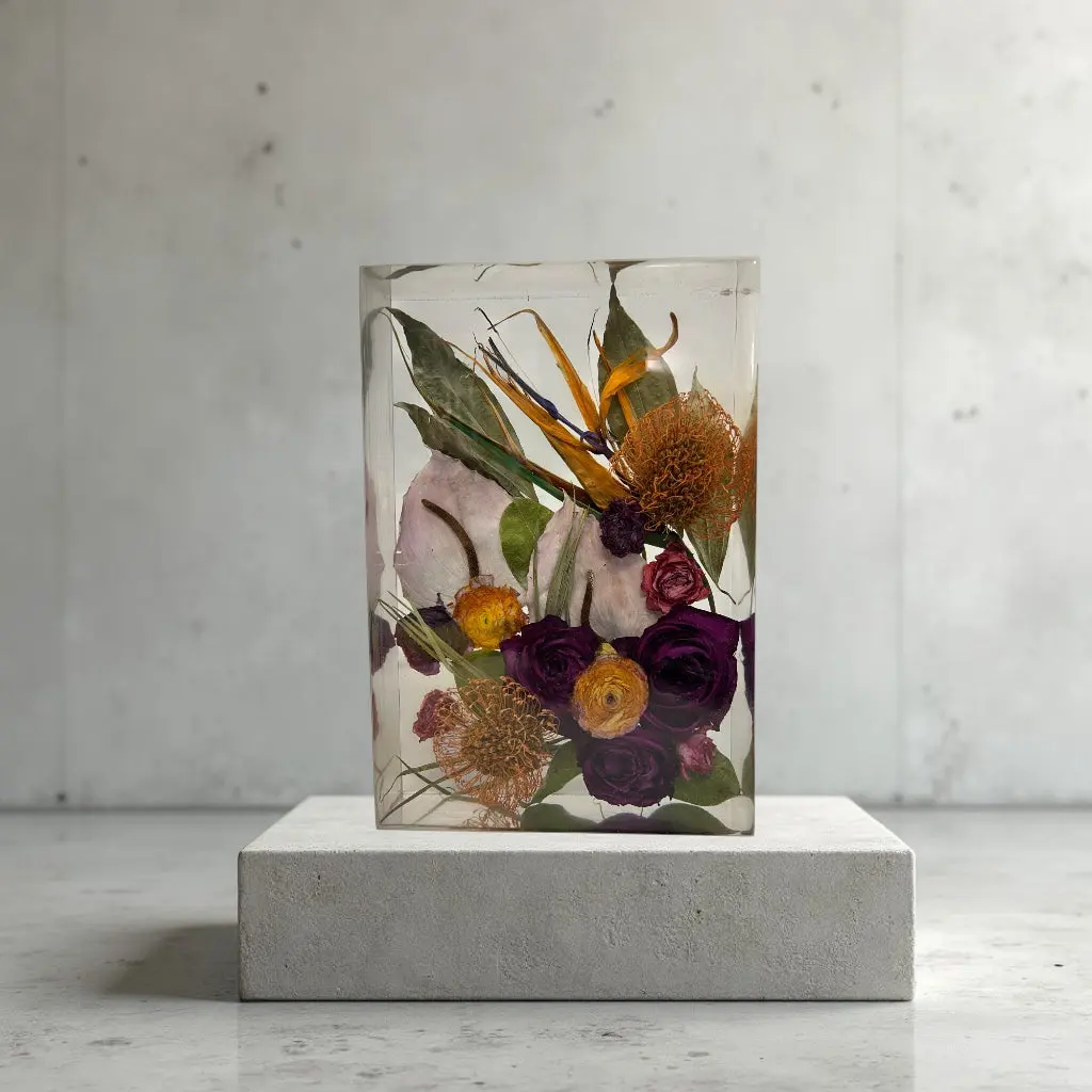 Flower Preservation Rectangle Resin Block | Wedding Bouquet Keepsake