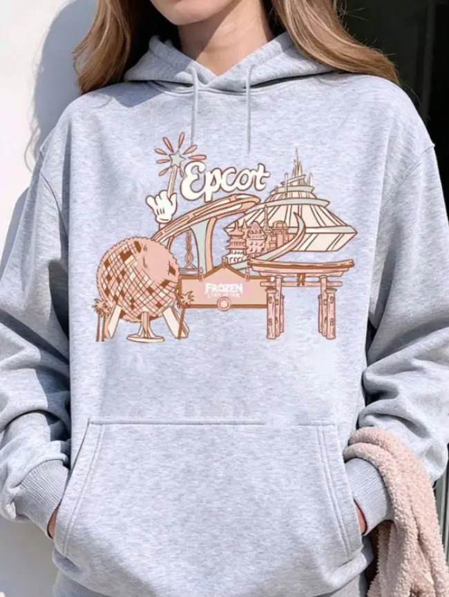 Youth & Adult Epcot World Frozen Theme Park Hoodie Women Unisex Sweatshirt Casual Streetwear Graphic Magic Kingdom Hoodie, WDW Epcot 1982 Center And Frozen Movie