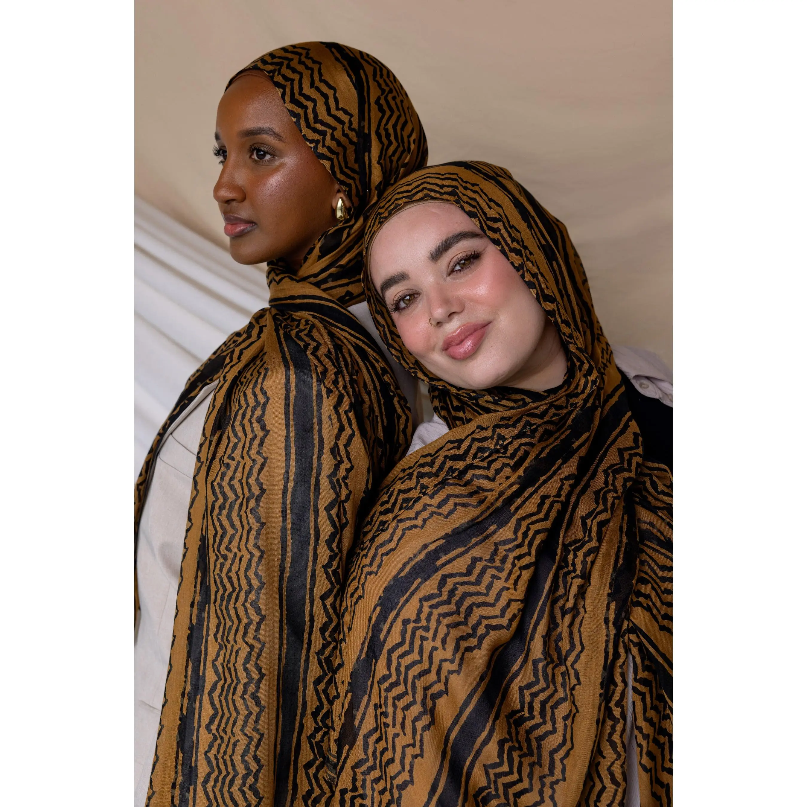 VELA Women's Hatta Qahwah Print Modal Fabric Square Hijab - Branded Head Scarf with Hand Wash Care Instruction