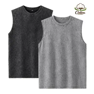 2-Pack Men's 100% Cotton Vintage Washed Tank Tops, Oversize Loose Fit Sleeveless Muscle Shirts, Soft Breathable Solid Color Summer Vest for Gym Workout, Casual Daily & Streetwear