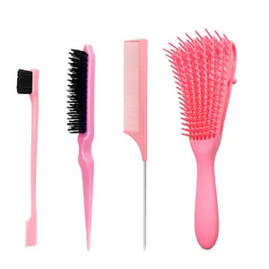 Hair Styling Comb Set, 4 Counts Hair Comb Set, Eyebrow Comb, Rat Tail Comb, Teasing Brush, Eight-Claw Detangling Hair Comb For Barber Salon Home Use, Teaser Brush, Hair Care Comb