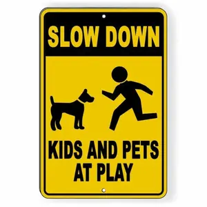 Aluminum Slow Down Sign Warning Children Present Drive Carefully Kids At Play Safety Sign