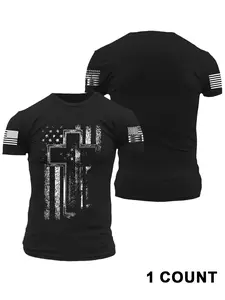 Men's Summer Comfortable Clothing, Flag Cross Pattern Print, Trendy Style for Hot Weather, Perfect for Outdoor Casual Activities