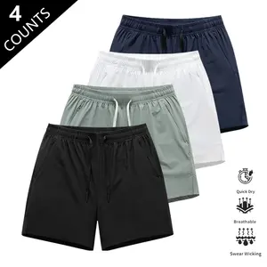Men’s Quick-Dry Breathable Shorts, 4-Pack – Short Length (14.5 inches), Casual Sporty Style, Wrinkle-Resistant Design, Polyester/Nylon Blend, Solid Color, Lightweight and Breathable, Cooling “Ice Feel” Fabric, Suitable for Running, Soccer, Badminton, Bask