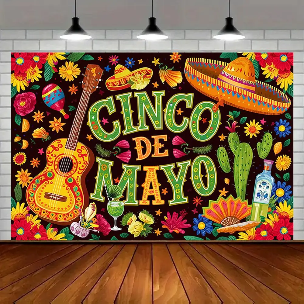 1pc 2D Flat Cinco De Mayo Polyester Party Banner - Vibrant Spring/Summer/Fall/Winter Wall Decor, Lightweight Room Decoration, Durable Festive Photo Backdrop for Home & Party Supplies White Ornaments