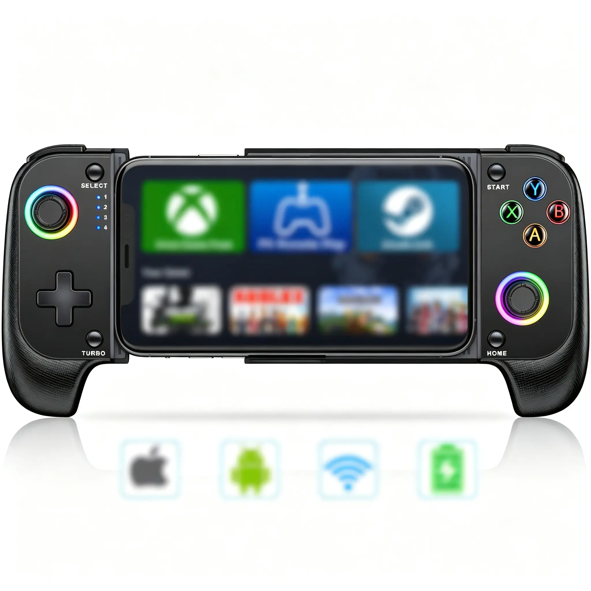 Wireless Bluetooth Hall Effect Handheld Remote Controller - Adjustable Arcade Joystick with Nonslip Grip, Buttons, No Drift, LED Lights, Turbo Boost, Built-in Li-ion Battery for iPhone/Android Phones, Phone Case Compatible, Manufacturer Warranty