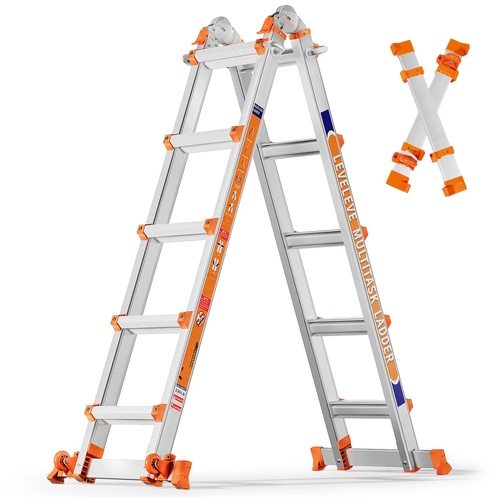 LEVELEVE Multi-Position Extension Ladder - Converts Modes, A-Frame Step ...