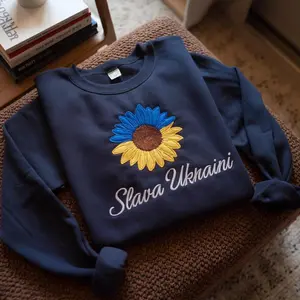Embroidered SLAVA UKRAINI Ukraine Sweatshirt, Ukrainian Shirt, Fun Graphics, Full Color Selection, Pick Your Favorite