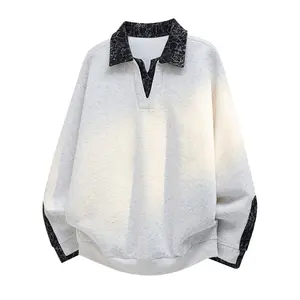 Black fake two-piece V-neck sweater, men's spring and autumn heavy-duty long-sleeved POLO shirt contrasting top, new sweater contrasting color niche fashion lapel pullover casual versatile bottoming shirt, soft and comfortable fabric, suitable for daily w