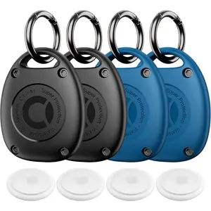 (4 Pack) for Airtag Keychain Holder Case | IPX8 Waterproof, Ultra-Compact | Portable Air Tag Holder Cover for Backpack, Keys, Luggage - 2 Black/2 Blue CITYWAY