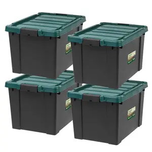 IRIS 4pk Remington 78qt Heavy Duty Plastic Storage Totes Bin with Lid Black: Portable Lidded Utility Tubs, BPA-Free