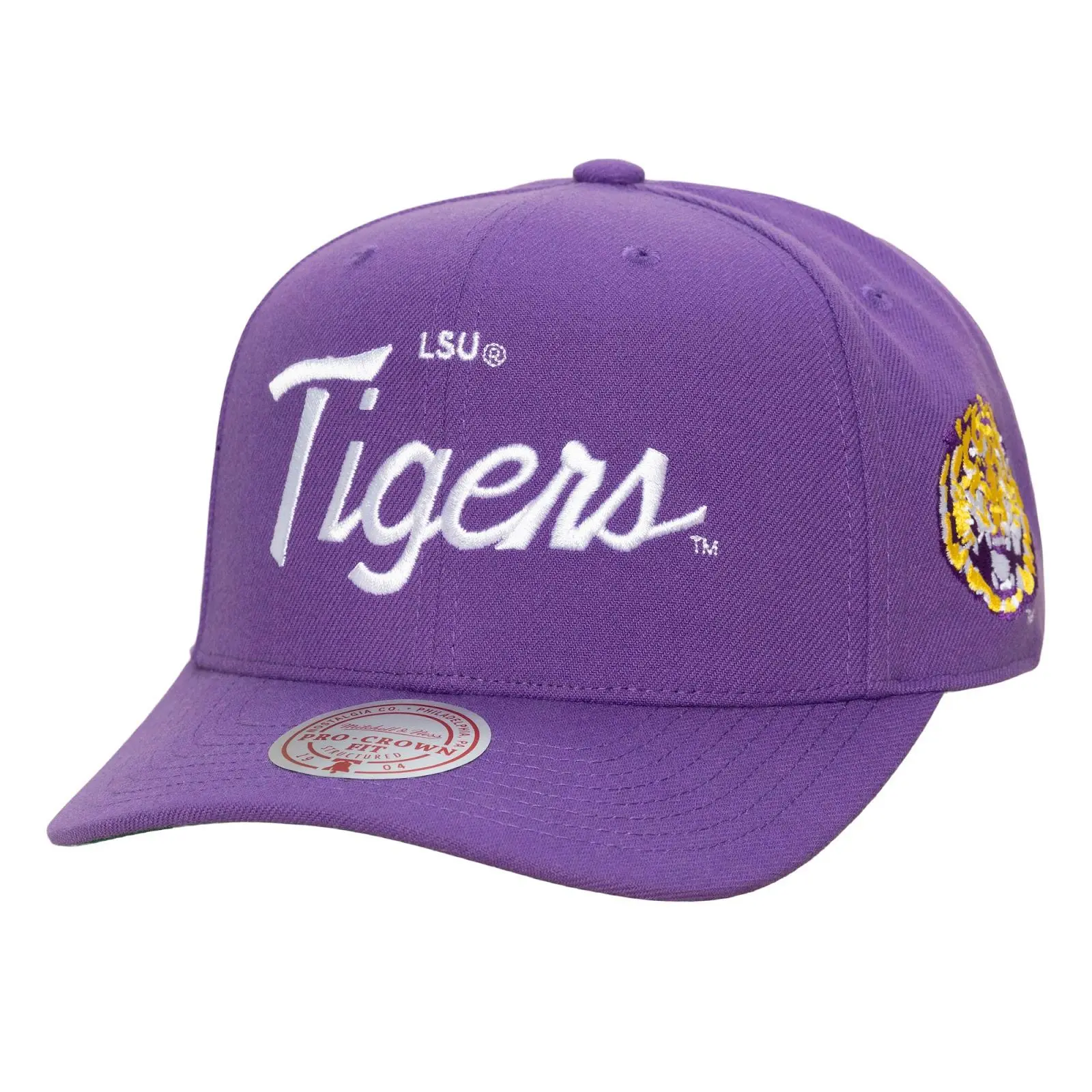 LSU Tigers Purple Head Coach Pro Crown Snapback Hat NCAA Throwback Cap Adjustable Fan Gear Mitchell & Ness